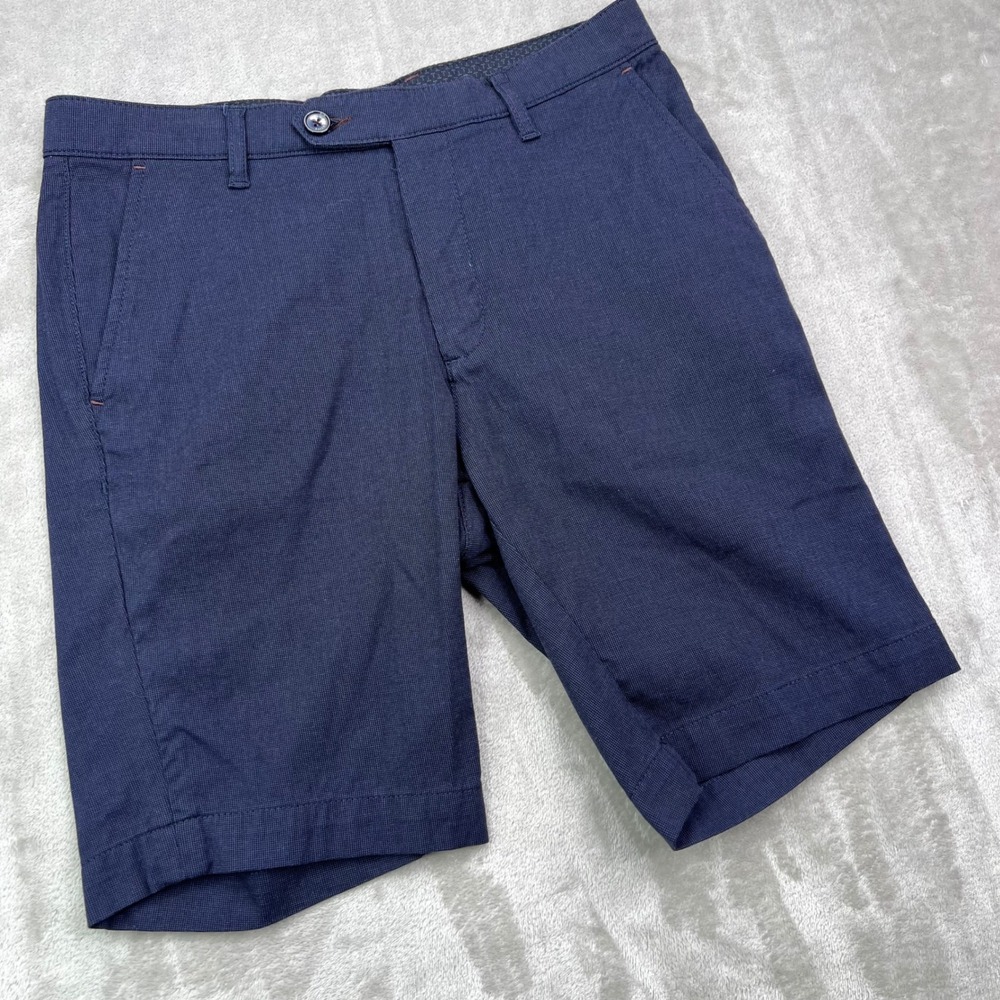 Ted Baker London Shorts Mens 30 Navy‎ Blue Micro Pattern Cotton Stretch Chino 8"